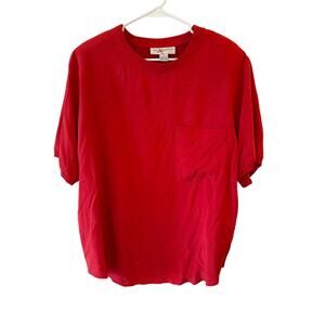Saks Fifth Avenue Short Sleeve 100% Silk Crew Neck T-Shirt Red Women's Size 1x